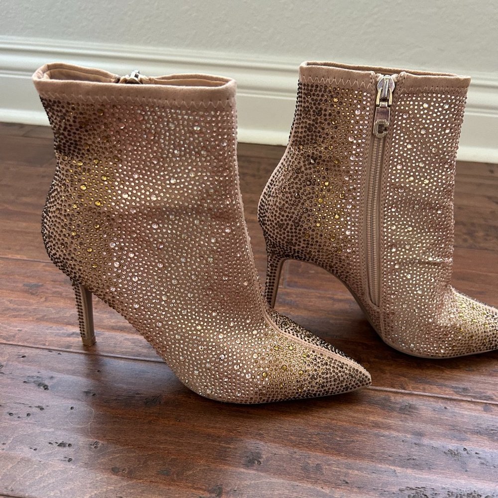Gold Sequin Heeled Booties